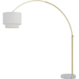 Floor Lamp | Arched 1100W Bulb | White linen fabric shade | Gold Nickel Finish