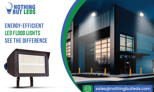 Bright LED flood lights illuminating an outdoor area at night.
