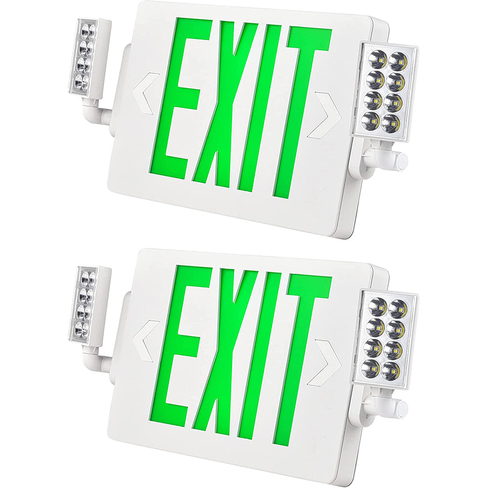 LED Exit & Emergency Light Combo | 1.3W | Green | 120-277V | 3.6V Ni-MH Battery | Single & Double Face | UL Listed | 3 Year Warranty | Pack of 2 - Nothing But LEDs
