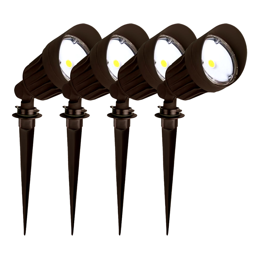 LED Landscaping Light | 10 Watt | 800 Lumens | 3000K | 12V/DC | Ground Stake Mount | Bronze Housing | IP65 | ETL Listed | 5 Year Warranty | Pack of 4 - Nothing But LEDs