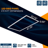 LED Grid Panel | Adjustable 40W-50W-60W | 7500 Lumens | Adjustable CCT 3K-3500K-4K-5K-6500K | 100V-277V | 2'X4' | ETL & DLC Listed