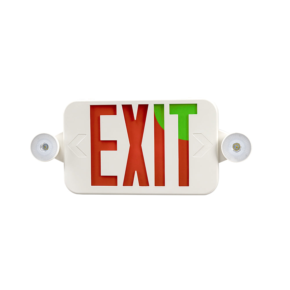 LED Exit & Safety Sign | 2W | Switchable Color Lens | Red & Green | CCT Adj 6000K-7000K | 120-277Vac | 3.6V 1000MAH Battery | UL Listed | Pack of 2