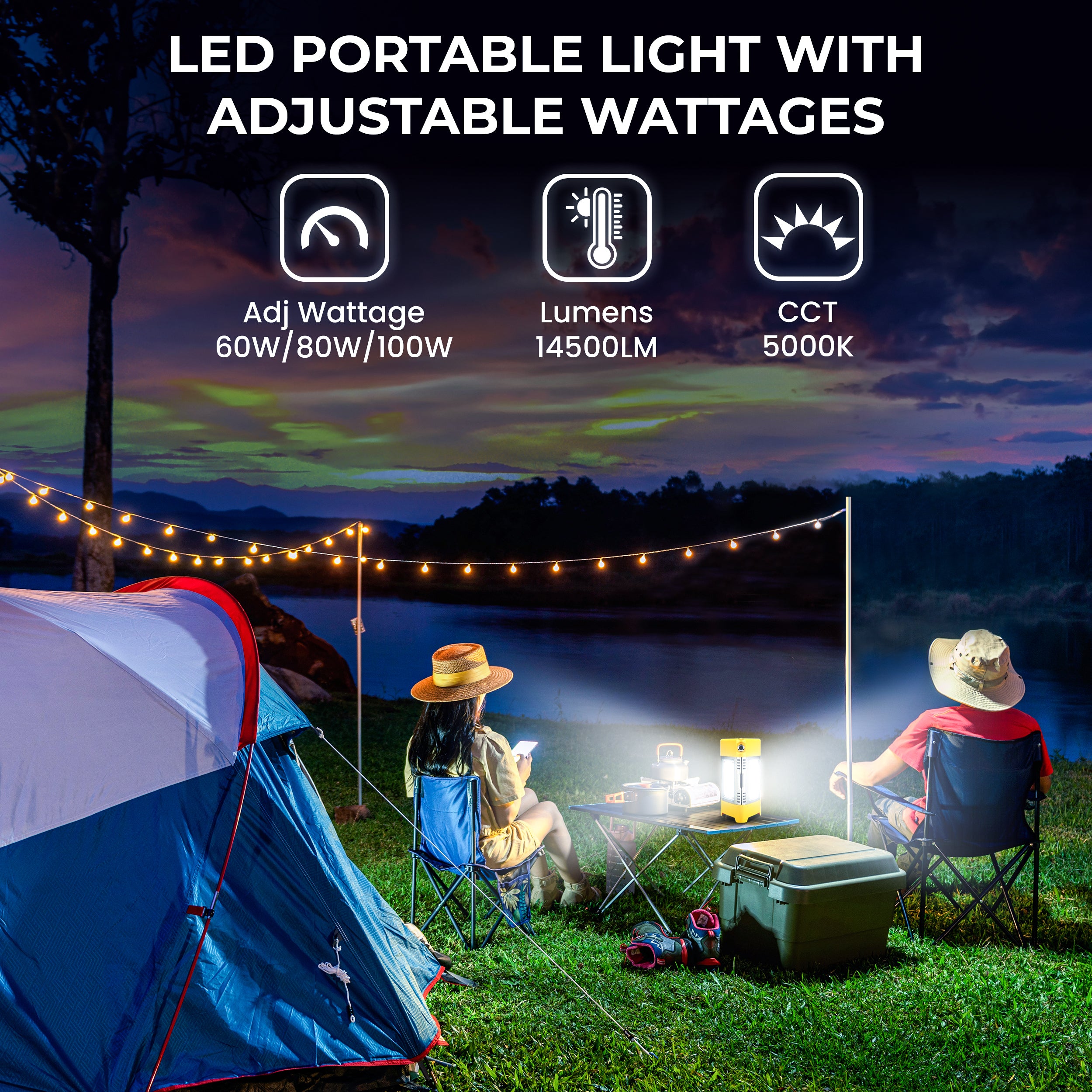 2 Pack 5000K Outdoor LED Camping Lanterns Rechargeable , 5 Light