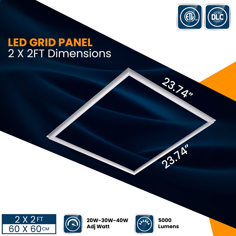 LED Grid Panel | Adjustable Watt 20W-30W-40W | 5000 Lumens | Adjustable CCT 3000K-4000K-5000K | 100V-277V | 2'X2' | ETL & DLC Listed | 5 Year Warranty | Pack of 4 - Nothing But LEDs