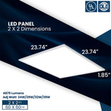 LED Backlit Panel | Adj Watt 24W/29W/32W/39W | 4875 Lumens | Adj CCT 4000K-5000K-6500K | 120V-277V | 2'X2' | UL & DLC Listed | 5 Year Warranty | Pack of 2