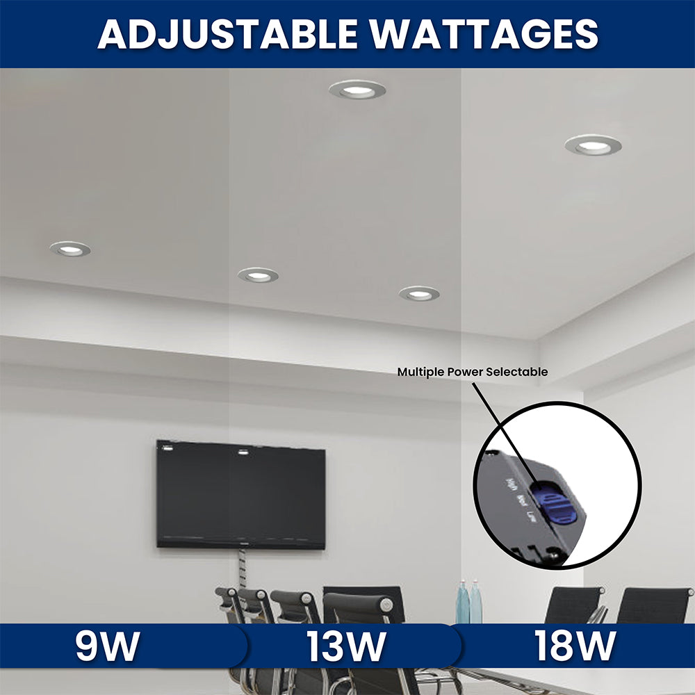 LED Commercial Downlight | Adjustable Watt 9W/13W/18W | 2110 Lumens | Adjustable CCT 2700K/3000K/3500K/4000K/5000K | 120V-347V | 4" | ETL & ES Listed | 5 Year Warranty - Nothing But LEDs