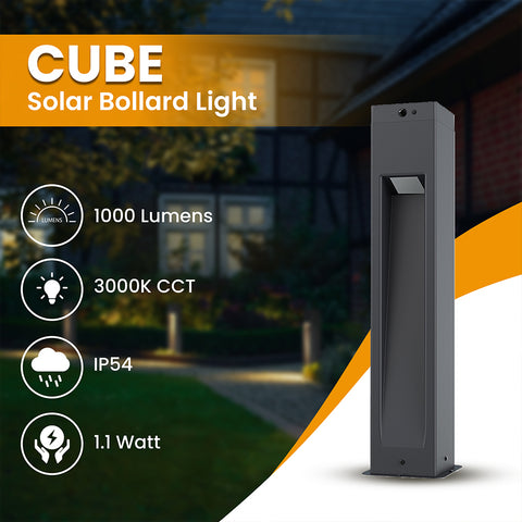 Solar Bollard | 1.1 Watt | 1000 Lumens | 3000K | IP54