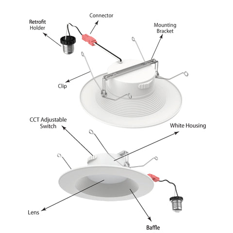 LED Downlight | 15 Watt | 1050 Lumens | Adjustable CCT 2700K-3000K-3500K-4000K-5000K | 120V