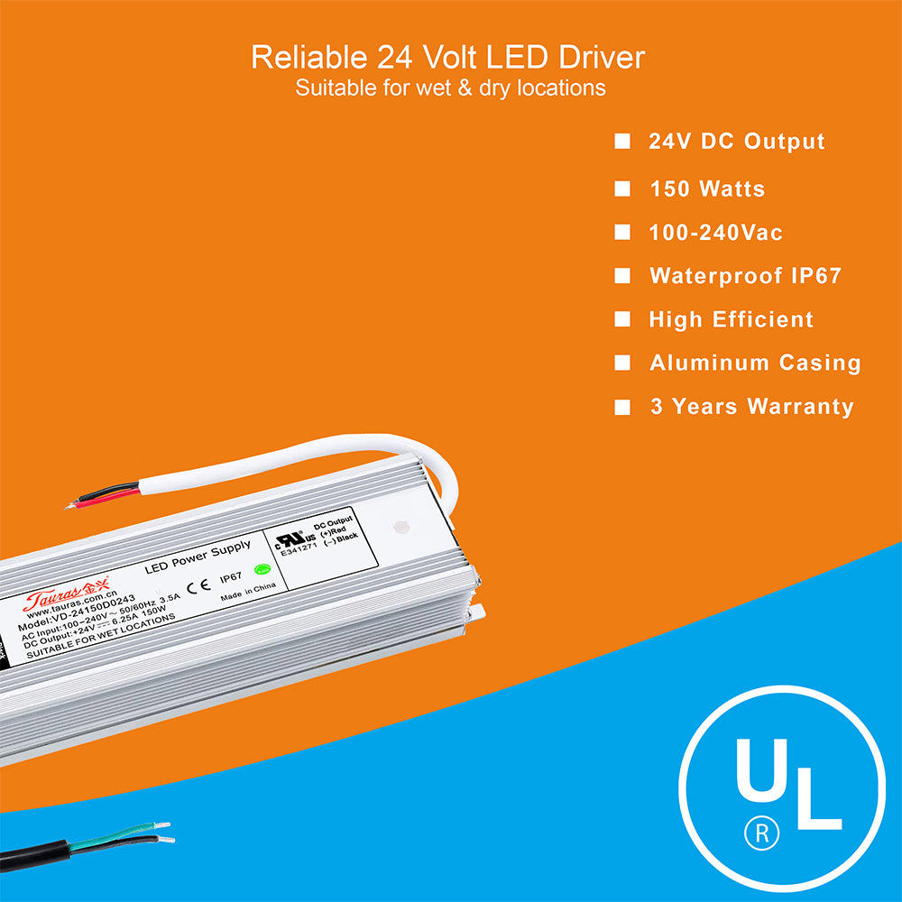 LED Power Supply | 150 Watt | 24 Volt DC | IP67 | VD-24150D0243 | UL Listed | 3 Year Warranty - Nothing But LEDs