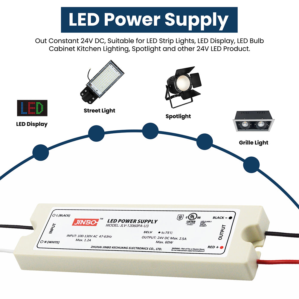 LED Power Supply | 60 Watt | 24 Volt DC | IP67 | JLV-24060PA-U3 | UL Listed | 3 Year Warranty