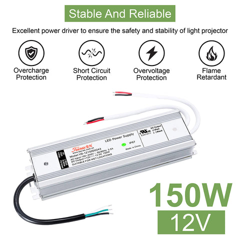 LED Power Supply | 150 Watt | 12 Volt DC | IP67 | VD-12150D0243 | UL Listed | 3 Year Warranty - Nothing But LEDs