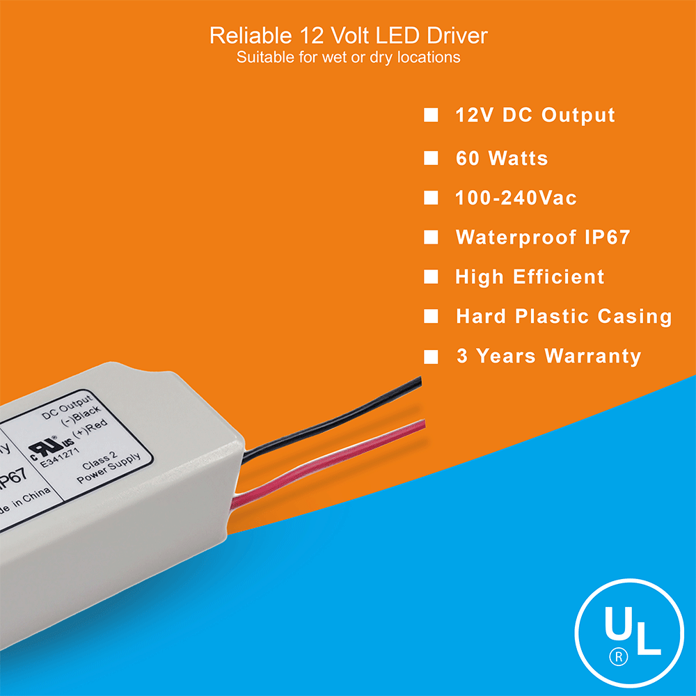 LED Power Supply | 60 Watt | 12 Volt DC | IP67 | VD-12060A0696 | UL Listed | 3 Year Warranty - Nothing But LEDs