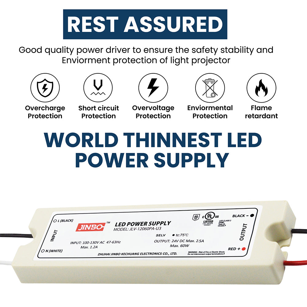 LED Power Supply | 60 Watt | 24 Volt DC | IP67 | JLV-24060PA-U3 | UL Listed | 3 Year Warranty