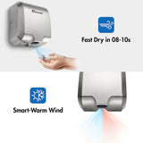 Commercial Electric Hand Dryers for Bathrooms with 1800W, Stainless Steel with Hepa Filter, Touch Free Sensor - Chrome