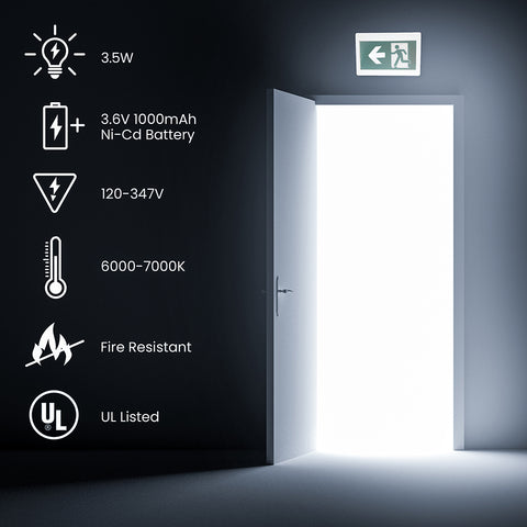 LED Running Man Safety Exit Sign | 3.5W | 6000-7000K | Green | 120-347V | 3.6V 2000mAh Ni-Cd Battery | Single & Double Face | UL Listed | Pack of 2 - Nothing But LEDs