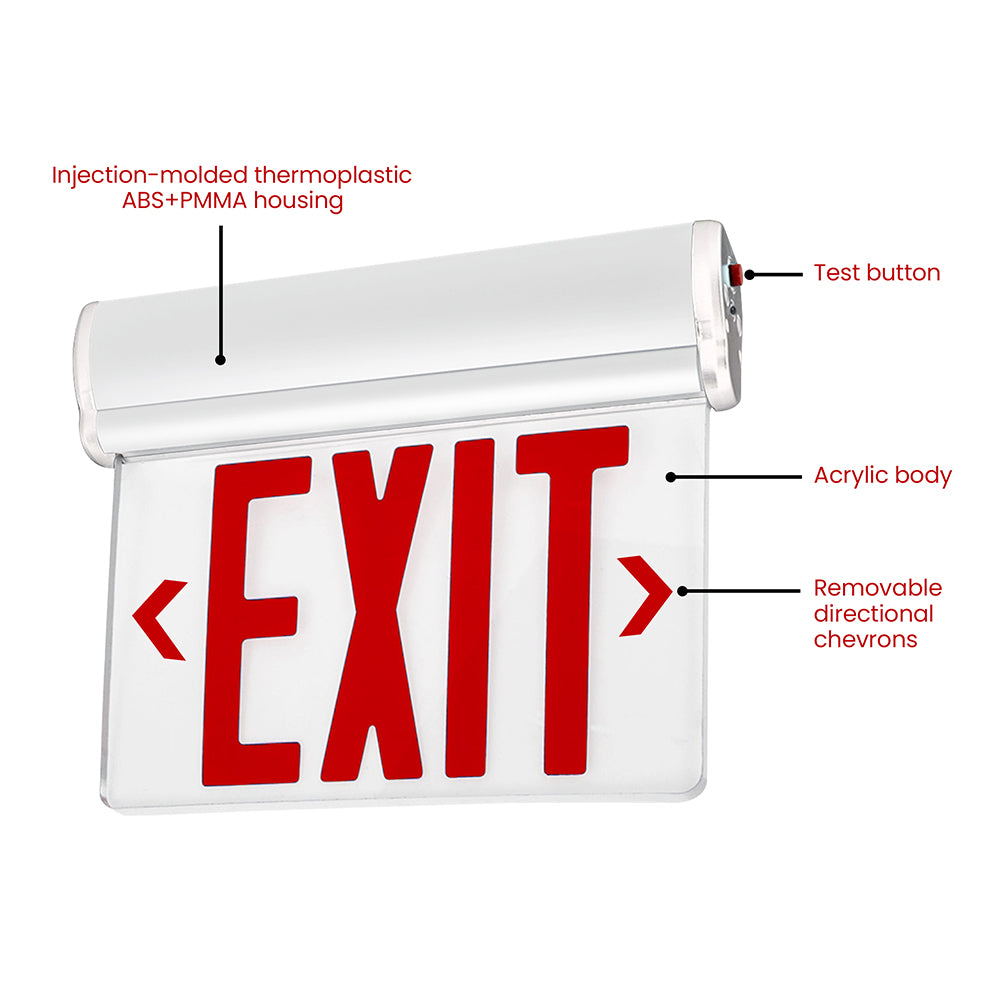 Safety Signs LED Edge Lit Exit Sign | 1W | Red | 100-277V | Battery 3.6V 500mAh Ni-MH | Back up 90min | UL Listed | Pack of 2 - Nothing But LEDs