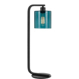 Table Lamp | Lowell | Round glass shade in teal Glass | Matte Black Finish