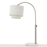 Table Lamp | Arched 160W Bulb | White linen fabric shade | Brushed Nickel Finish
