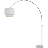 Floor Lamp | Arched 1100W Bulb | White linen fabric shade | Brushed Nickel Finish
