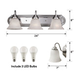 Euri Lighting | LED Vanity Fixture | 27 Watt | 2430 Lumens | 2700K | 120V | Dimmable | Acid-Etched Glass Bells | Brushed Nickel Housing | ES & ETL Listed | 10 Years Limited Warranty
