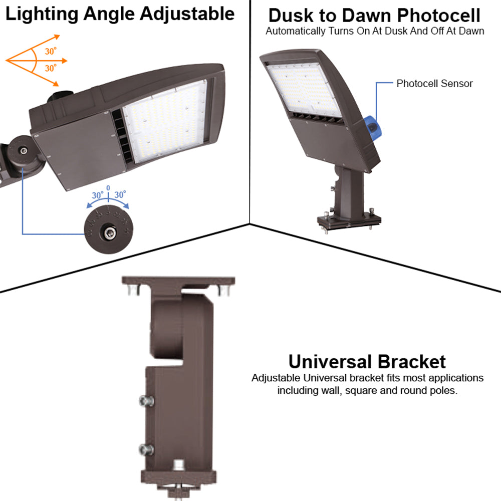 LED Area Light | 150 Watt | 24000 Lumens | 5000K | 120V-277V | Universal Bracket | Bronze Housing | IP65 | UL & DLC Listed | 5 Year Warranty - Nothing But LEDs