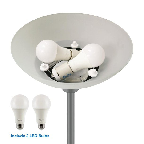 Euri Lighting | LED Torchiere Lamp | 24 Watt | 2200 Lumens | 2700K | 120V | Dimmable | Brushed Nickel Steel & Acid-Etched Glass Lens | Steel Housing | ES & ETL Listed | 5 Years Limited Warranty