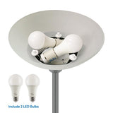 Euri Lighting | LED Torchiere Lamp | 24 Watt | 2200 Lumens | 2700K | 120V | Dimmable | Brushed Nickel Steel & Acid-Etched Glass Lens | Steel Housing | ES & ETL Listed | 5 Years Limited Warranty