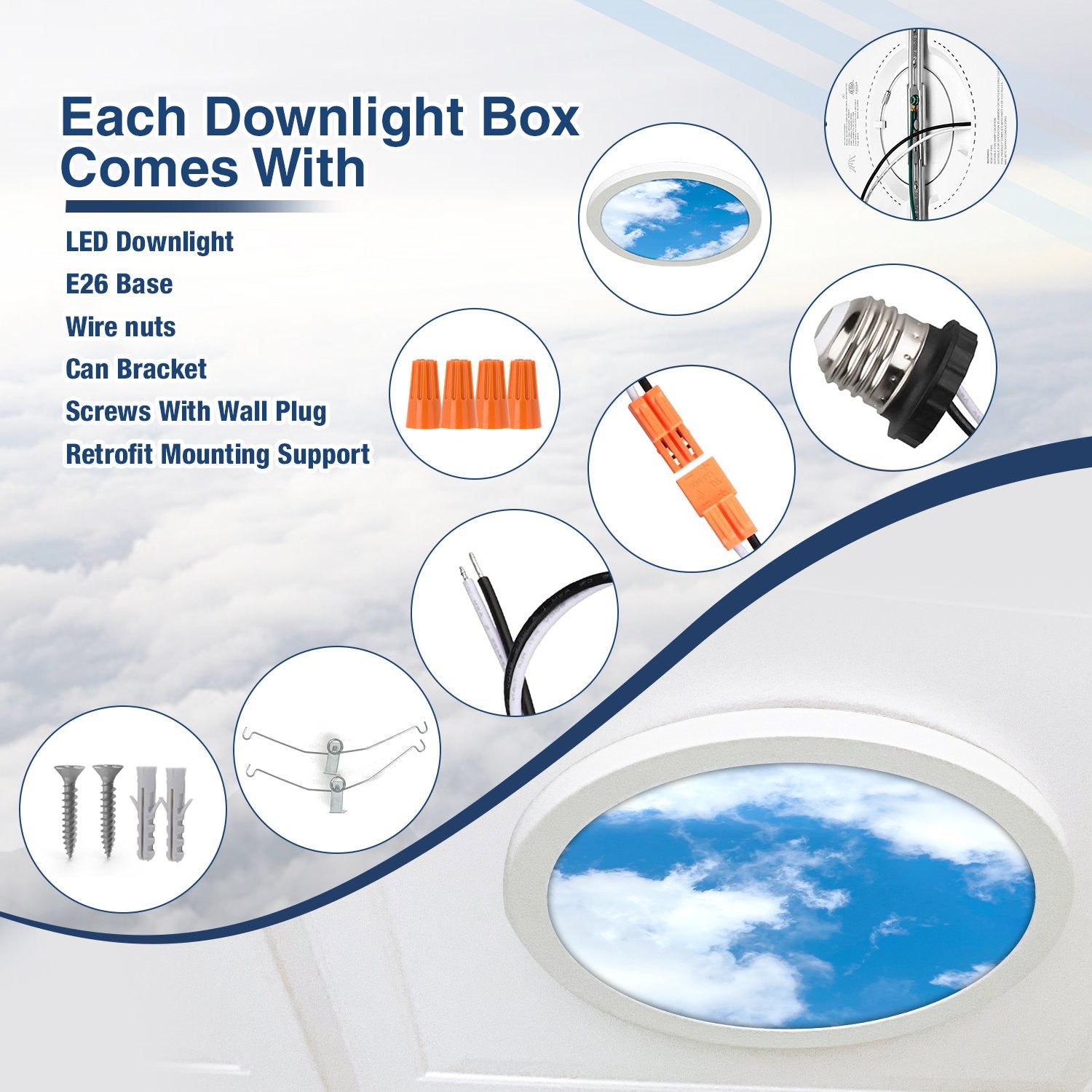 The Sky Downlight | 24 Watt | 1200 Lumens | Daylight White | 120Vac | 12 inch Round | IP20 | ETL Listed | 5 Year Warranty | Pack of 4